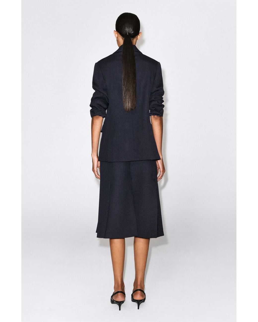 COS Blue Tailored Split-Hem Wool Midi Skirt