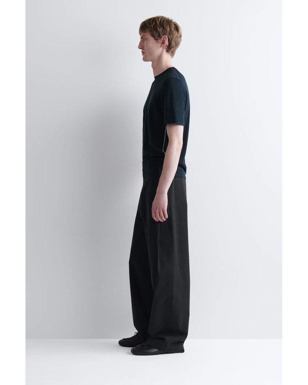 COS Blue Contrast-Tipped Silk-Cotton T-Shirt for men