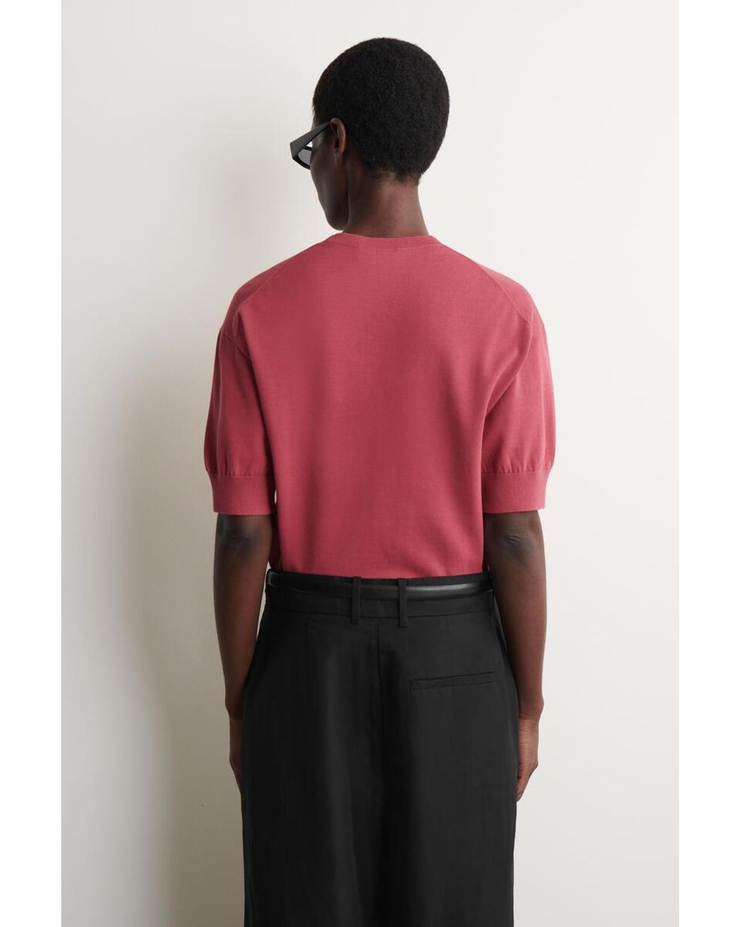 COS Red Knitted Cotton T-Shirt