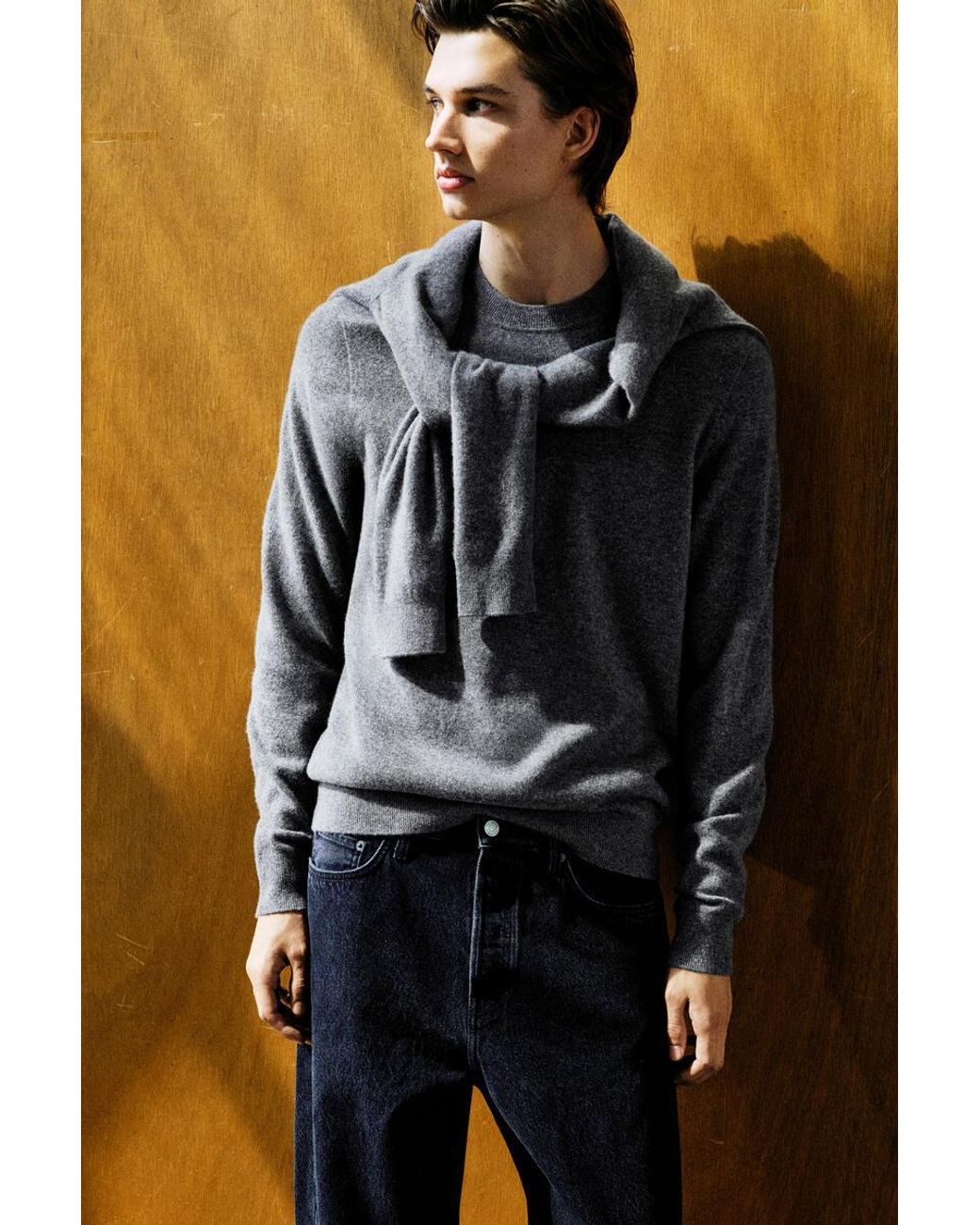 COS Gray Cashmere Crew-Neck Jumper for men