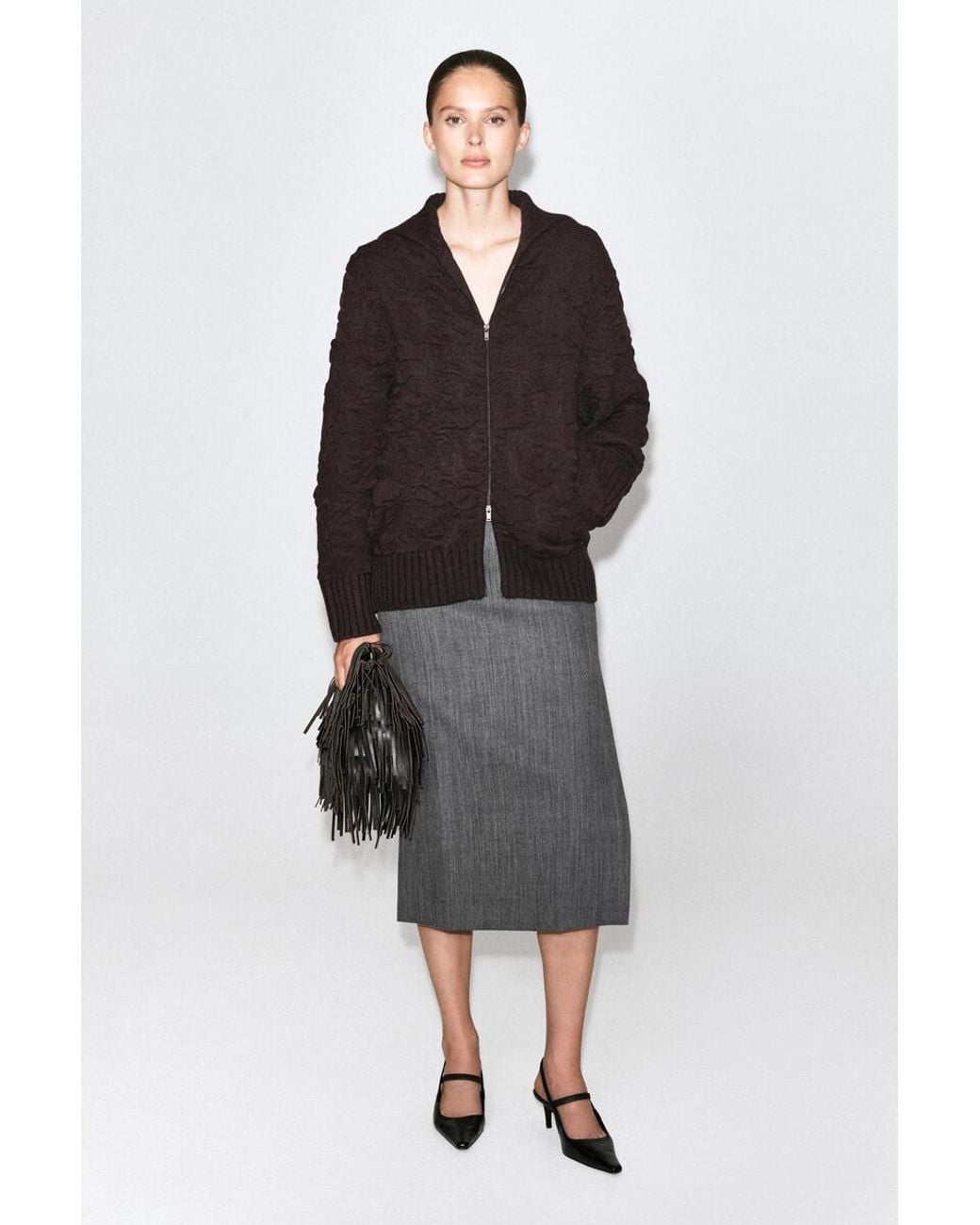 COS Black Bubble-Jacquard Zip-Up Cardigan