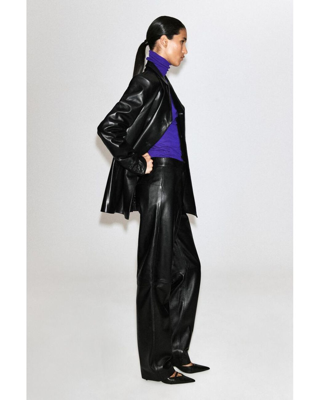 COS Black Leather Straight-Leg Pants