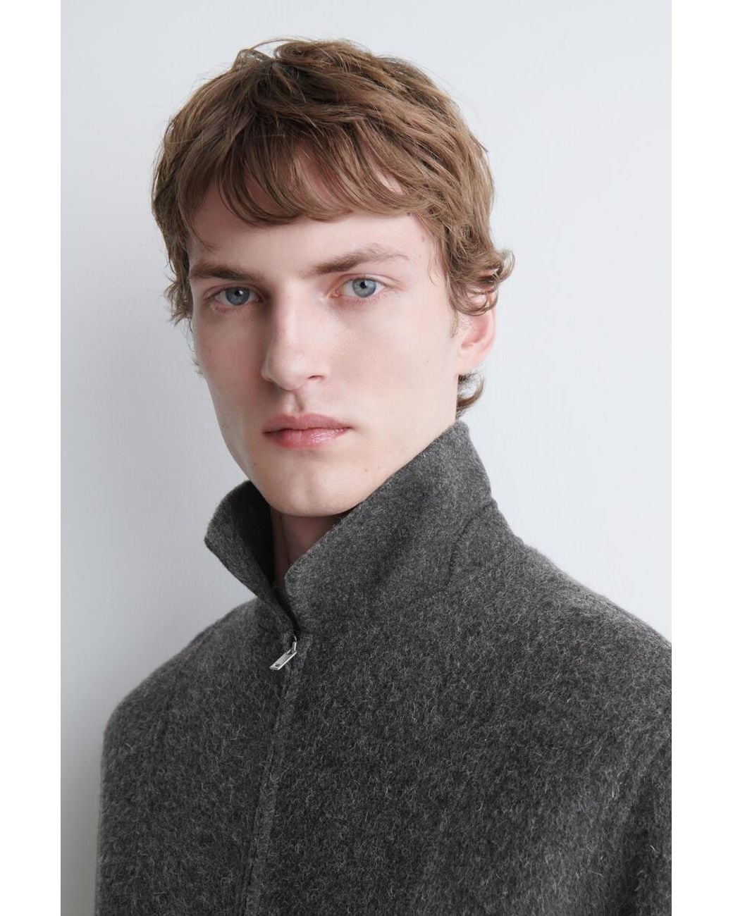 COS Gray Double-Faced Wool-Blend Zip-Up Overshirt for men