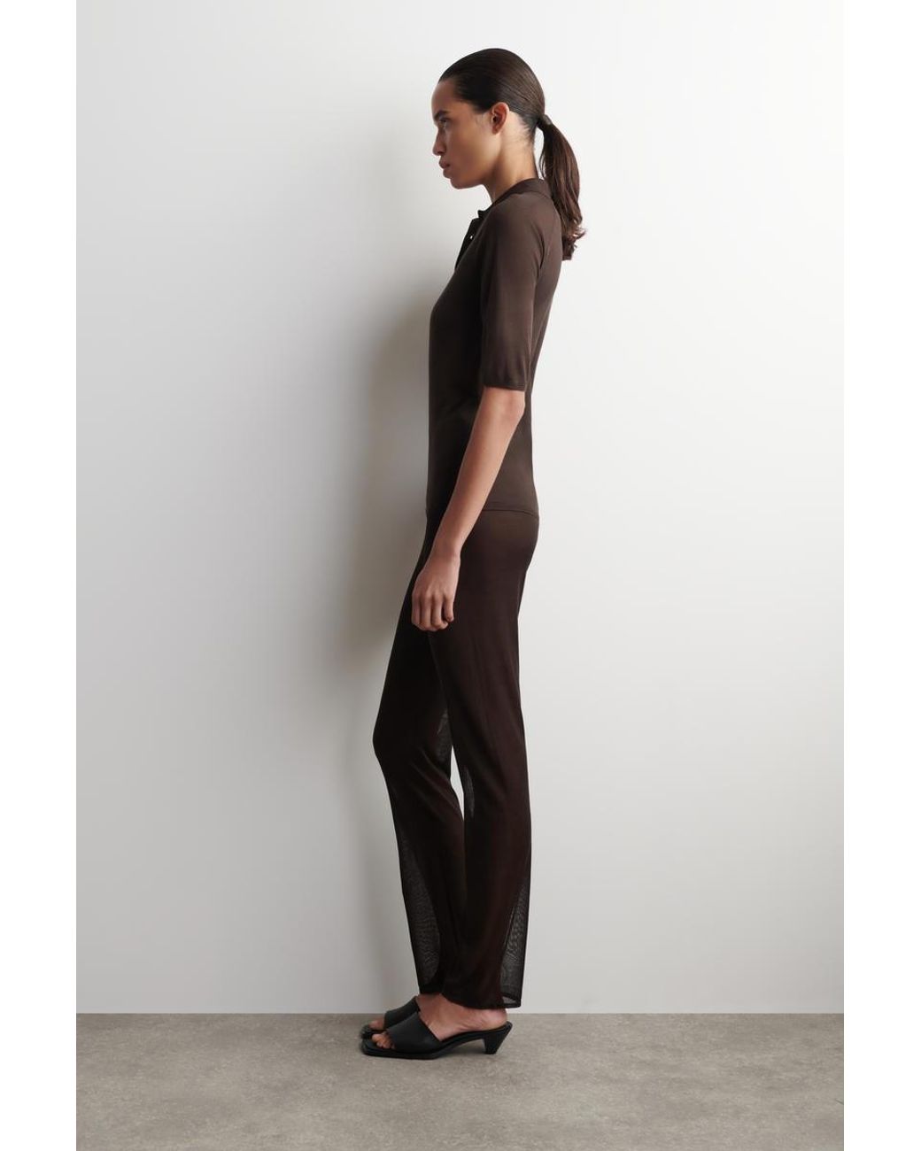 COS Black Sheer Knit Silk Polo Shirt