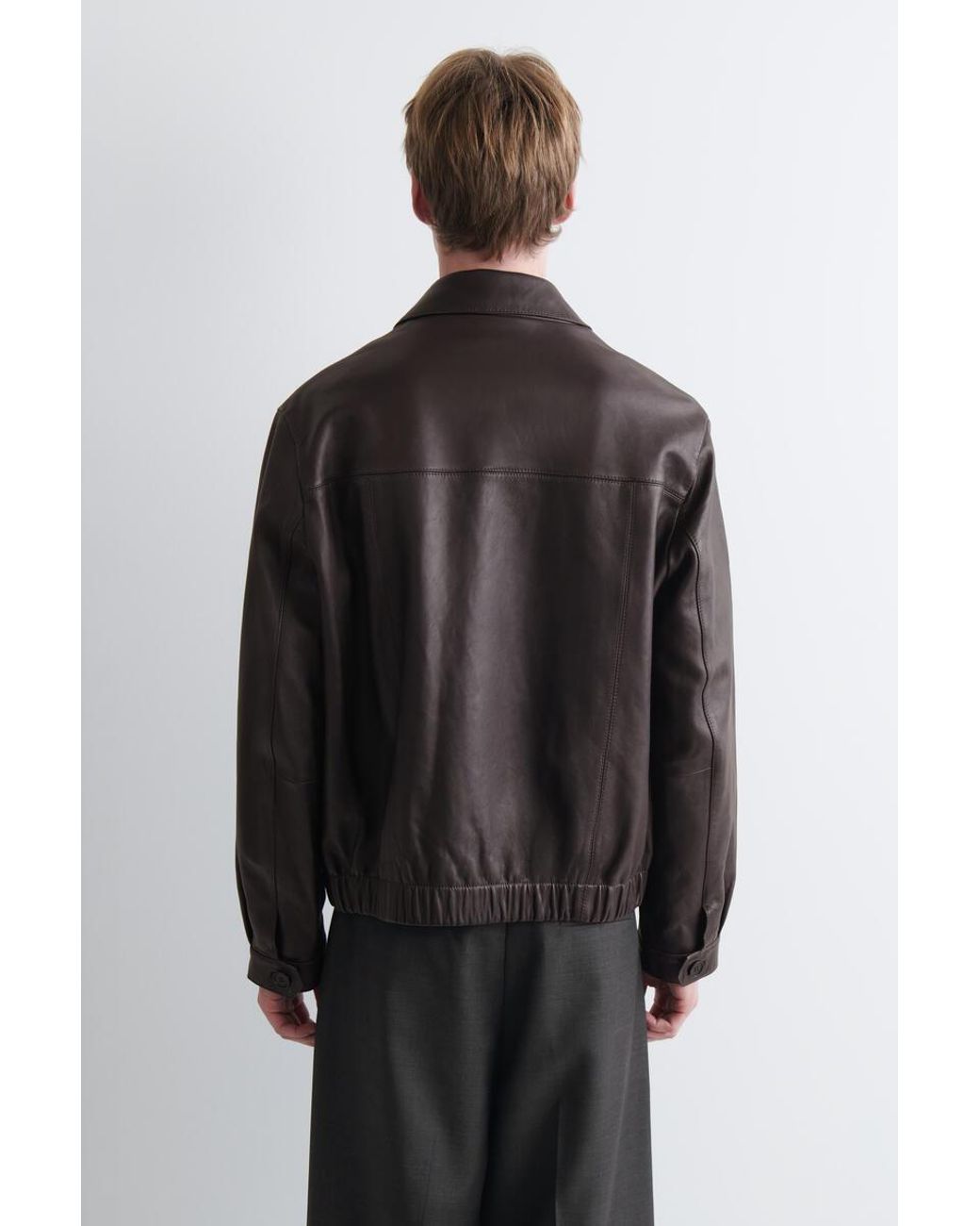COS Brown Leather Blazer Bomber Jacket for men