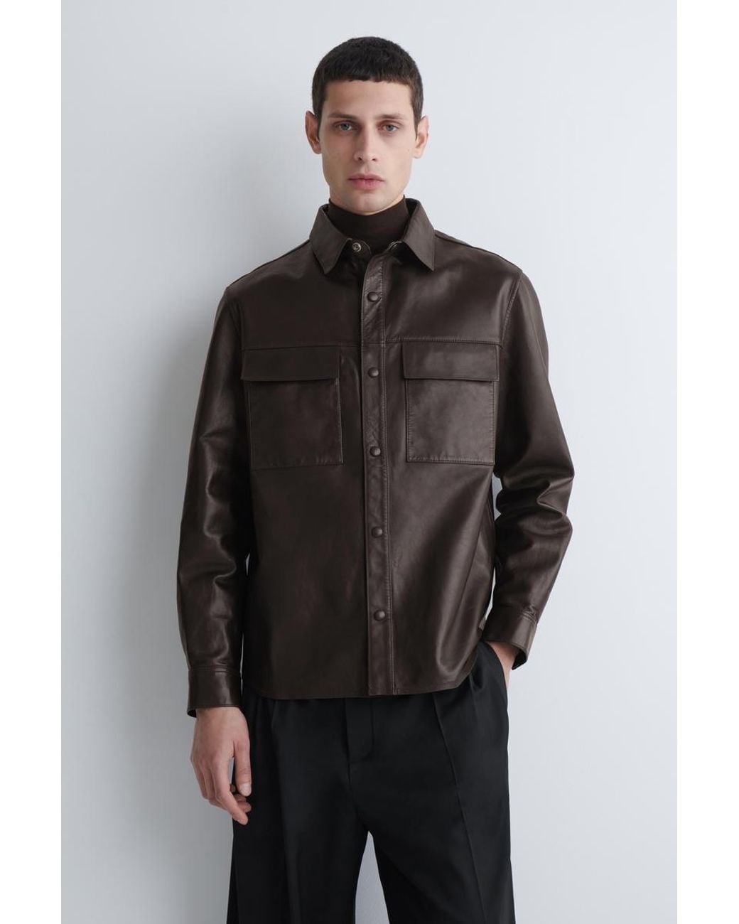 COS Leather Overshirt in Brown for Men | Lyst