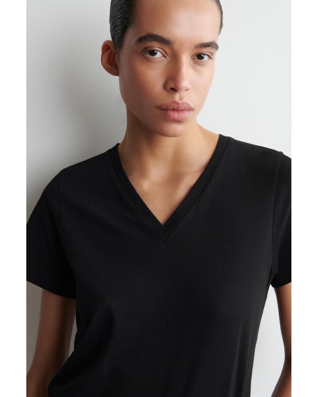 COS Black Cotton V-Neck T-Shirt