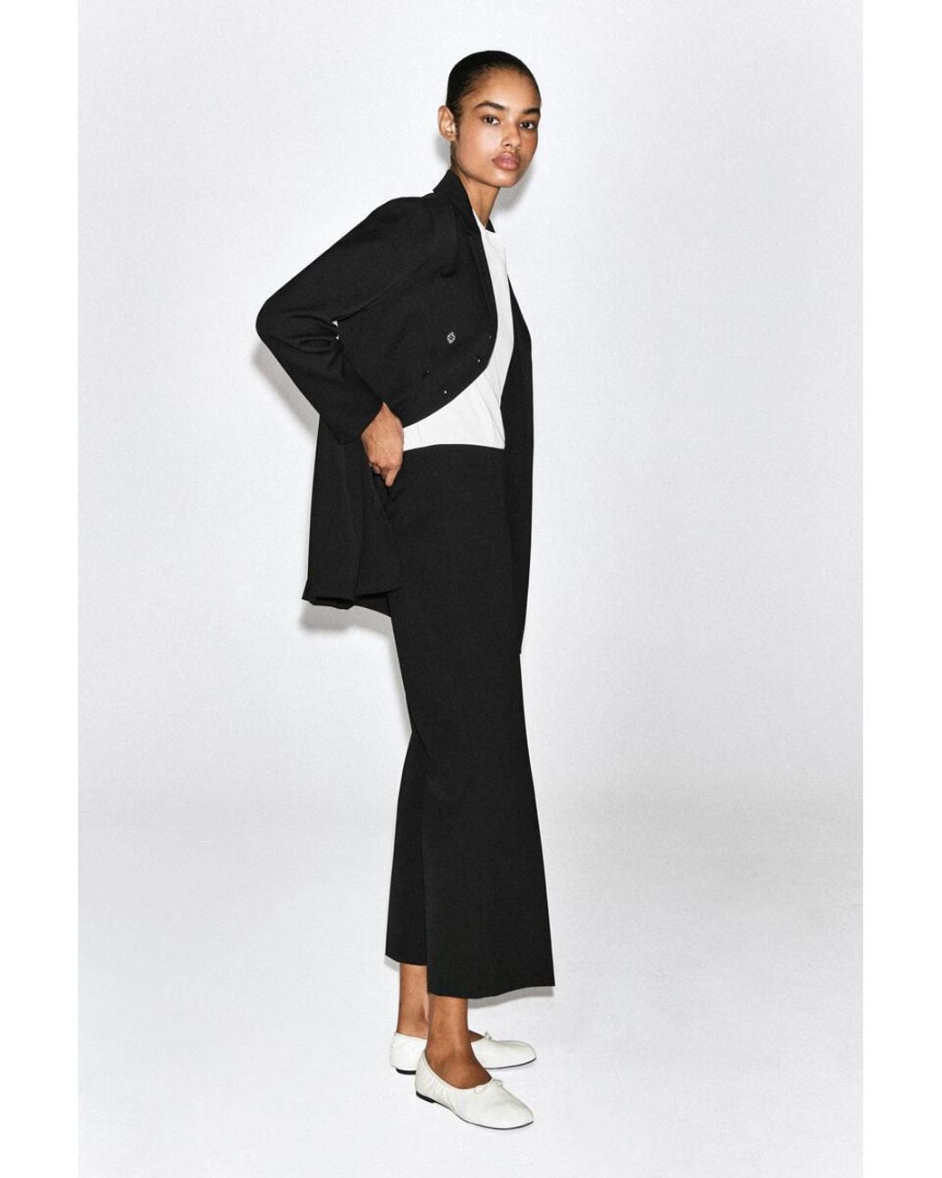 COS Black Cropped Flared Trousers