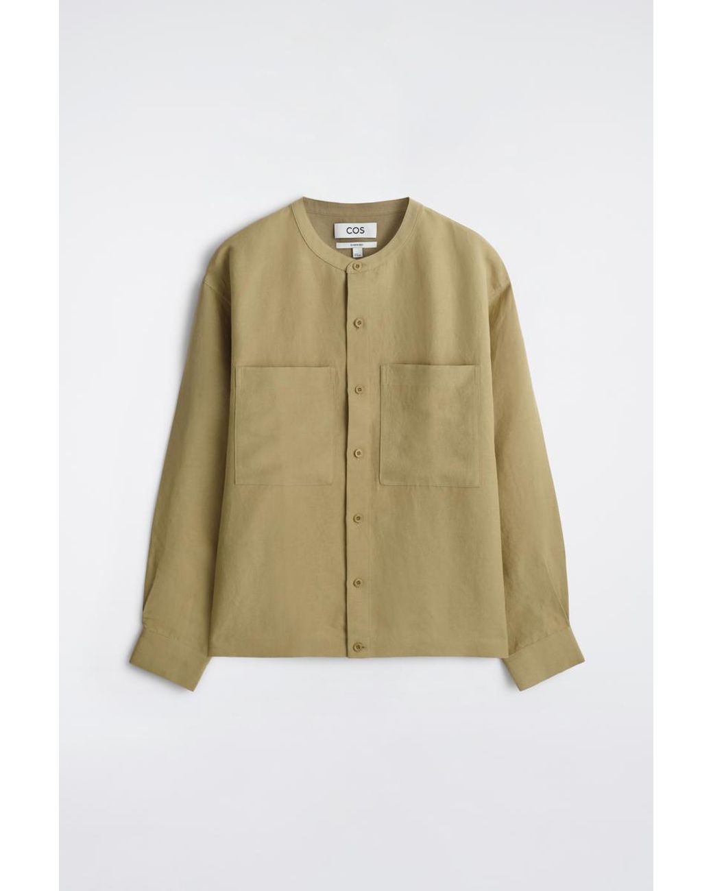 COS Green Oversized Grandad-Collar Linen Shirt for men