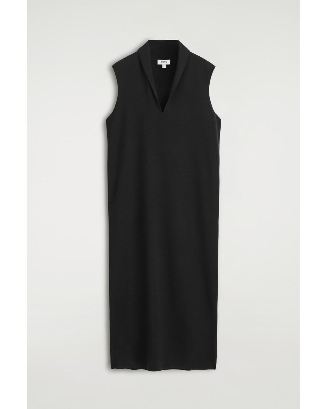 COS Black Draped-Collar Merino Wool Dress