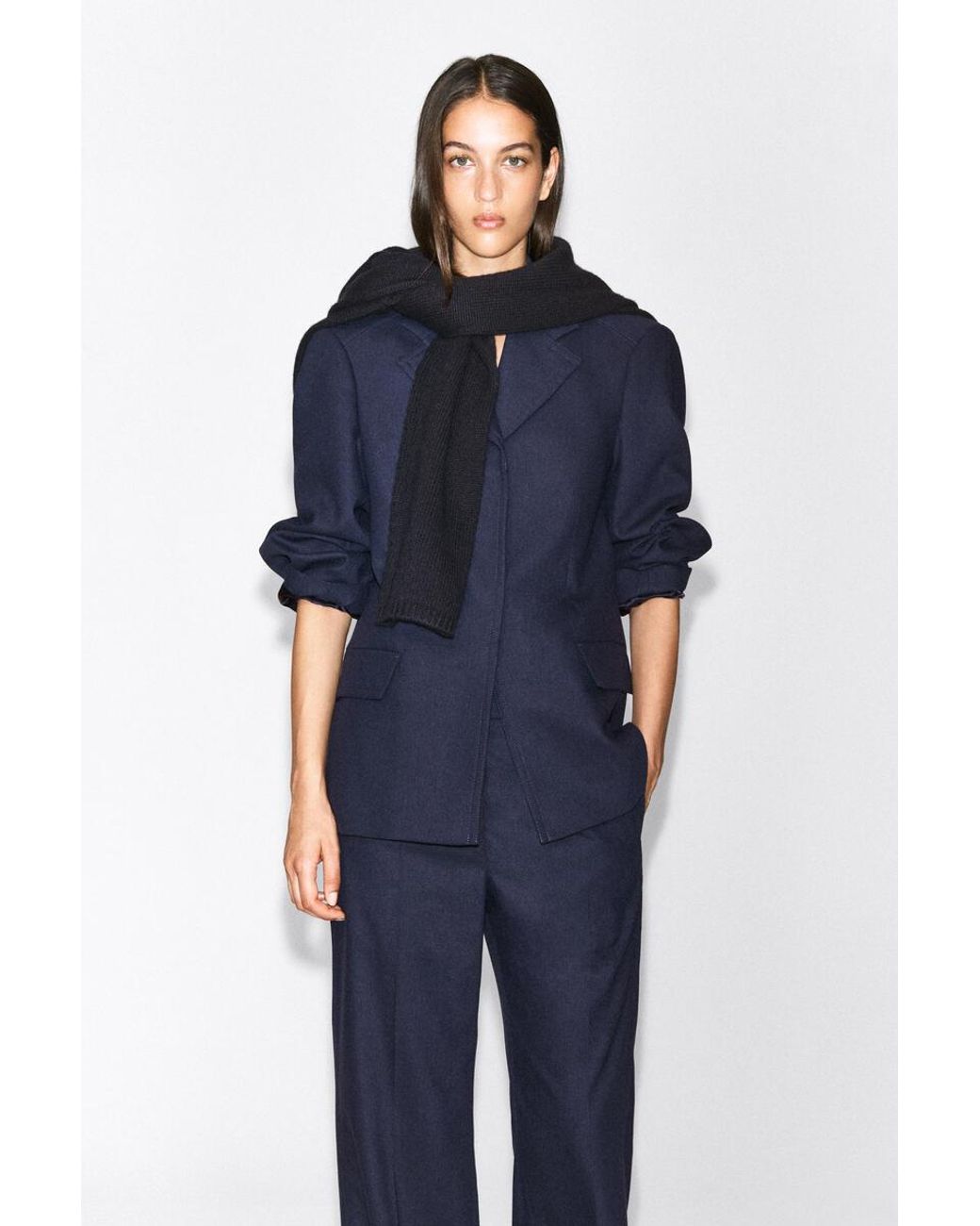 COS Blue Structured Wool-Blend Blazer