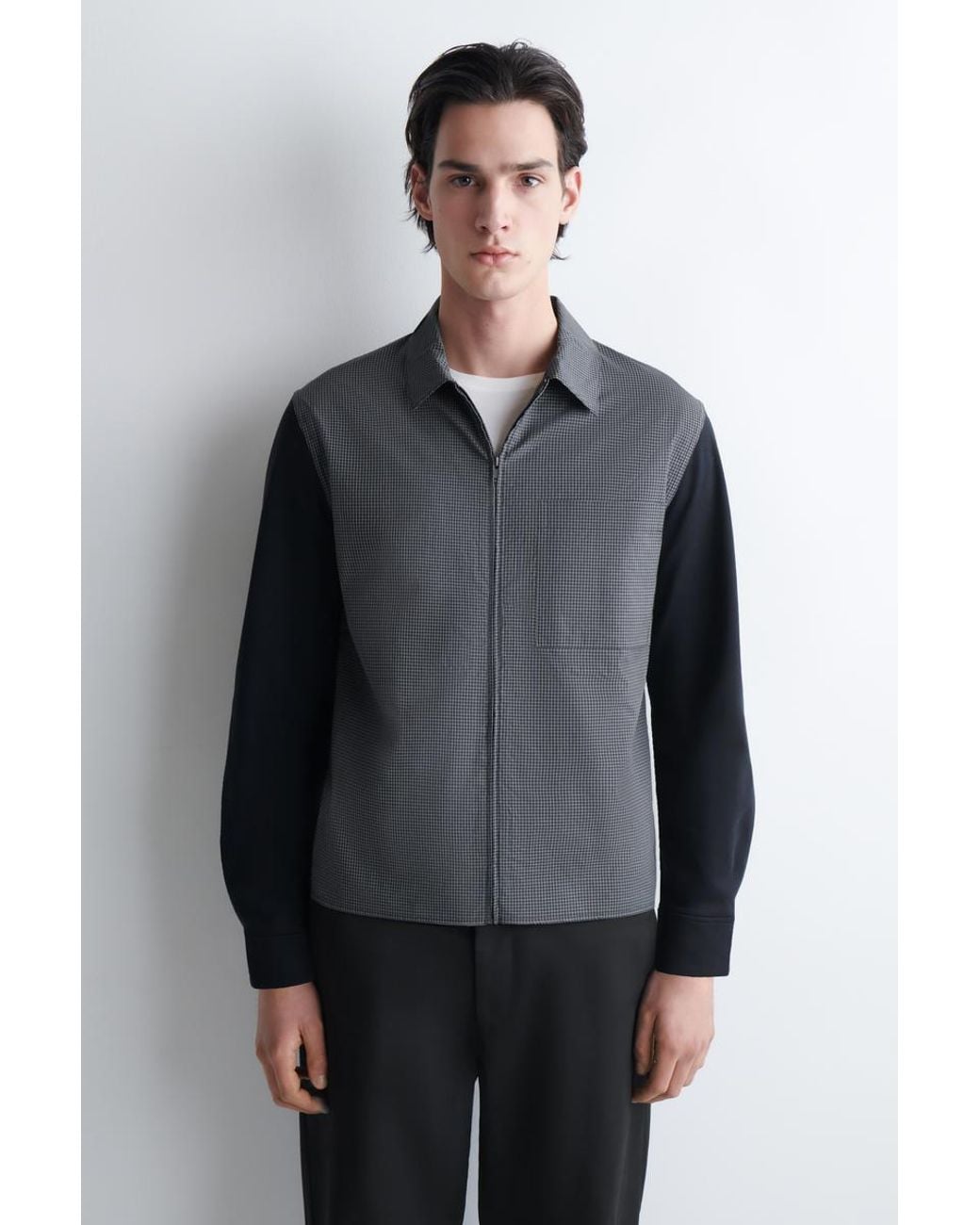 COS Gray Jersey-Panelled Checked Harrington Jacket for men