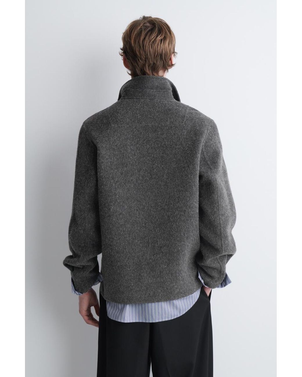 COS Gray Double-Faced Wool-Blend Zip-Up Overshirt for men