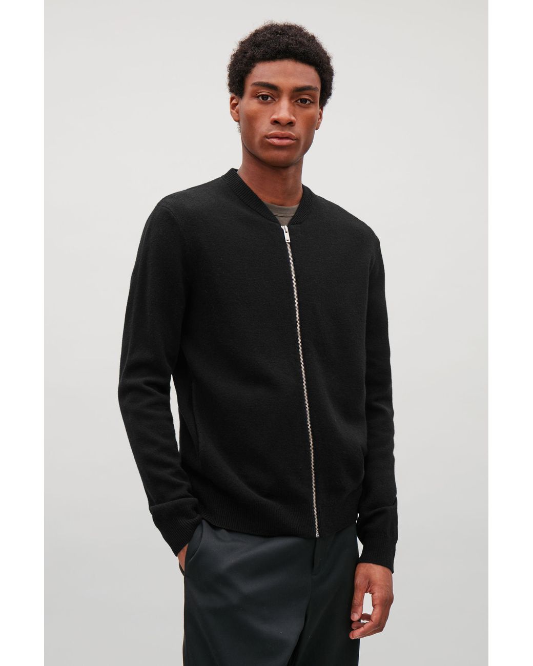COS Wool Zip-up Cardigan in Black for Men | Lyst