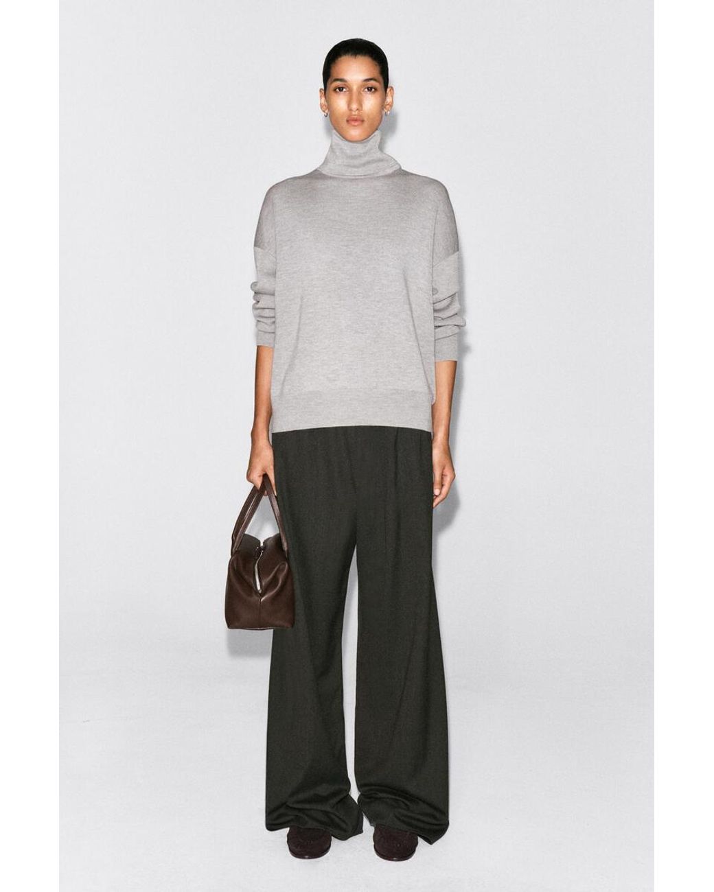 COS Gray Merino Wool Roll-Neck Sweater
