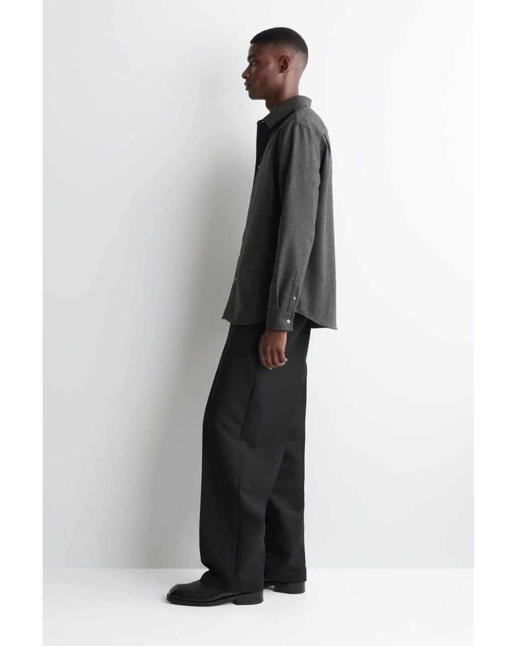 COS Black Relaxed Wool-Flannel Shirt for men
