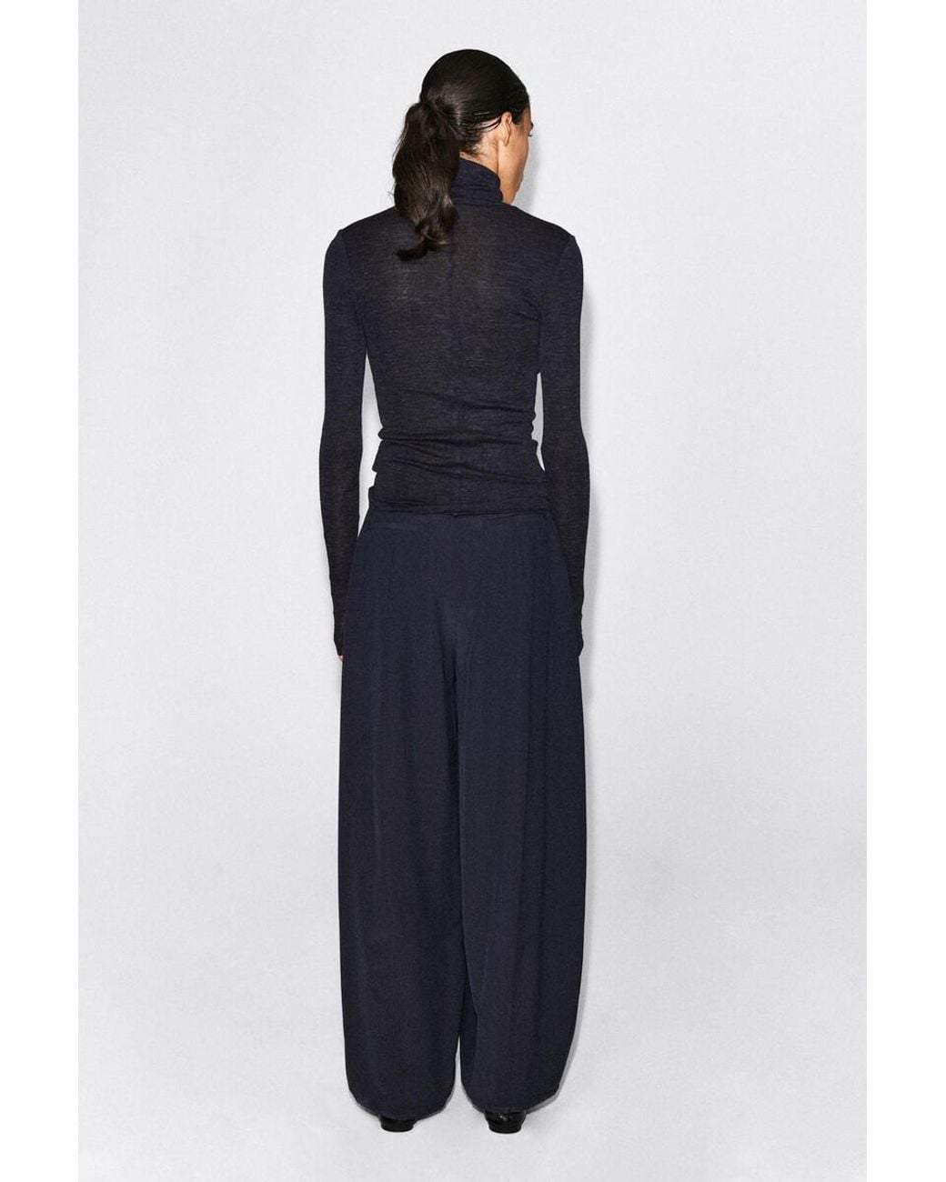 COS Blue Fluid Topstitched Barrel-Leg Trousers