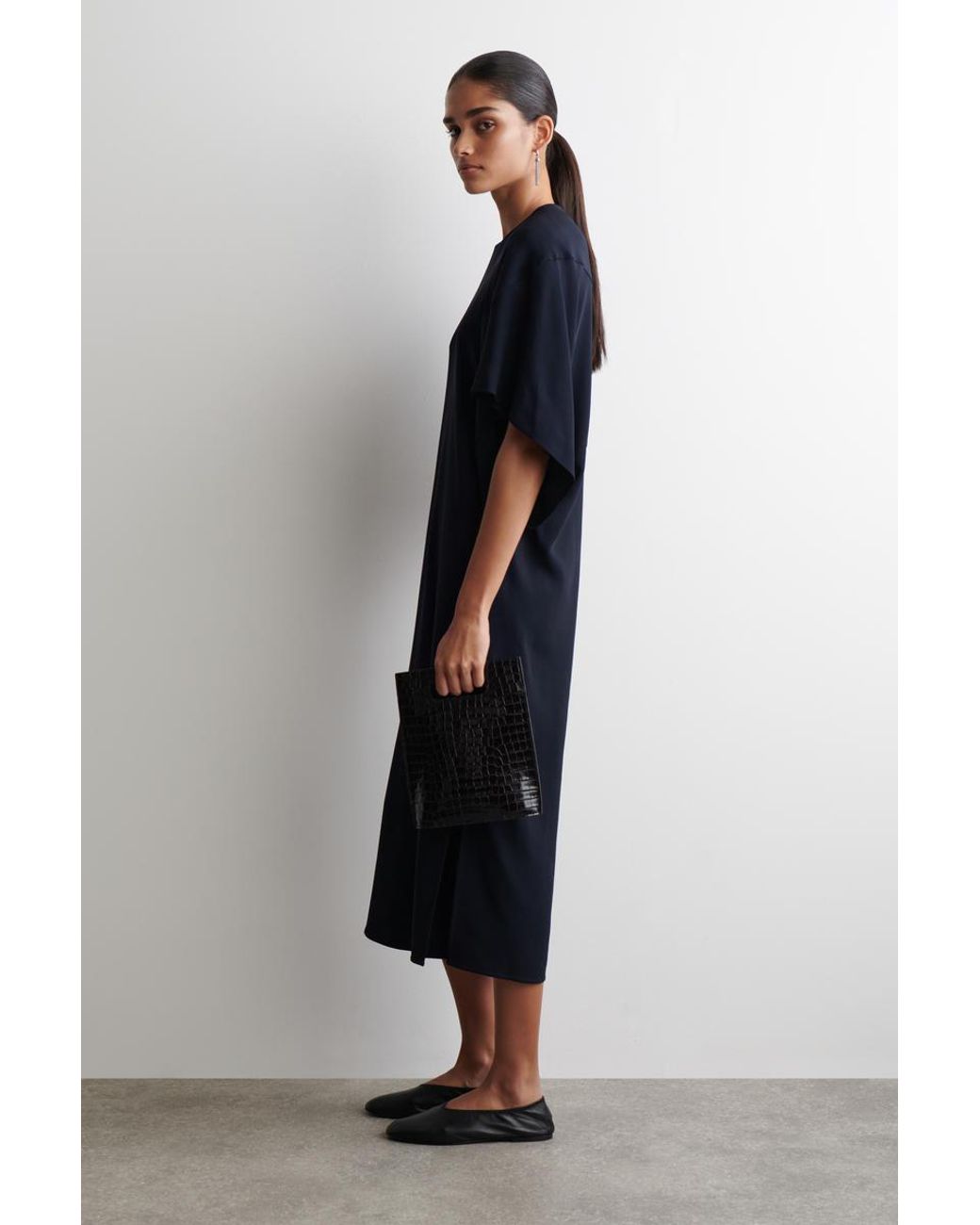 COS Sculptural Draped Midi Dress in Blue | Lyst