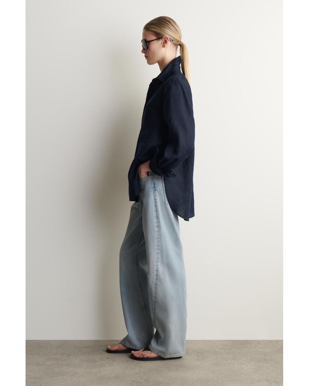 COS Blue Button-Down Collar Linen Shirt