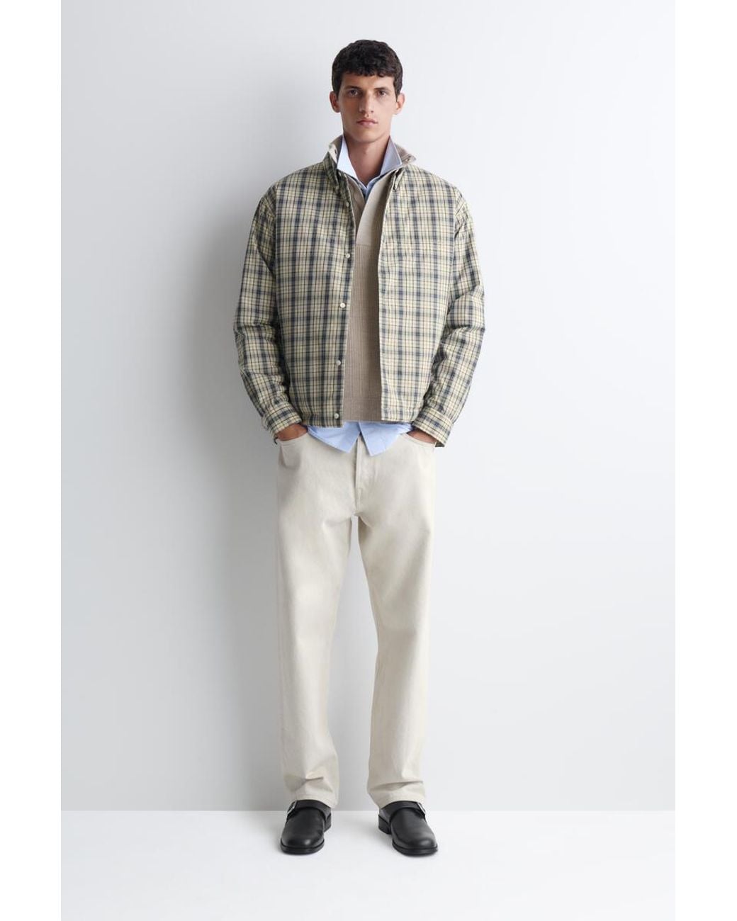 COS White Padded Checked Cotton Overshirt for men