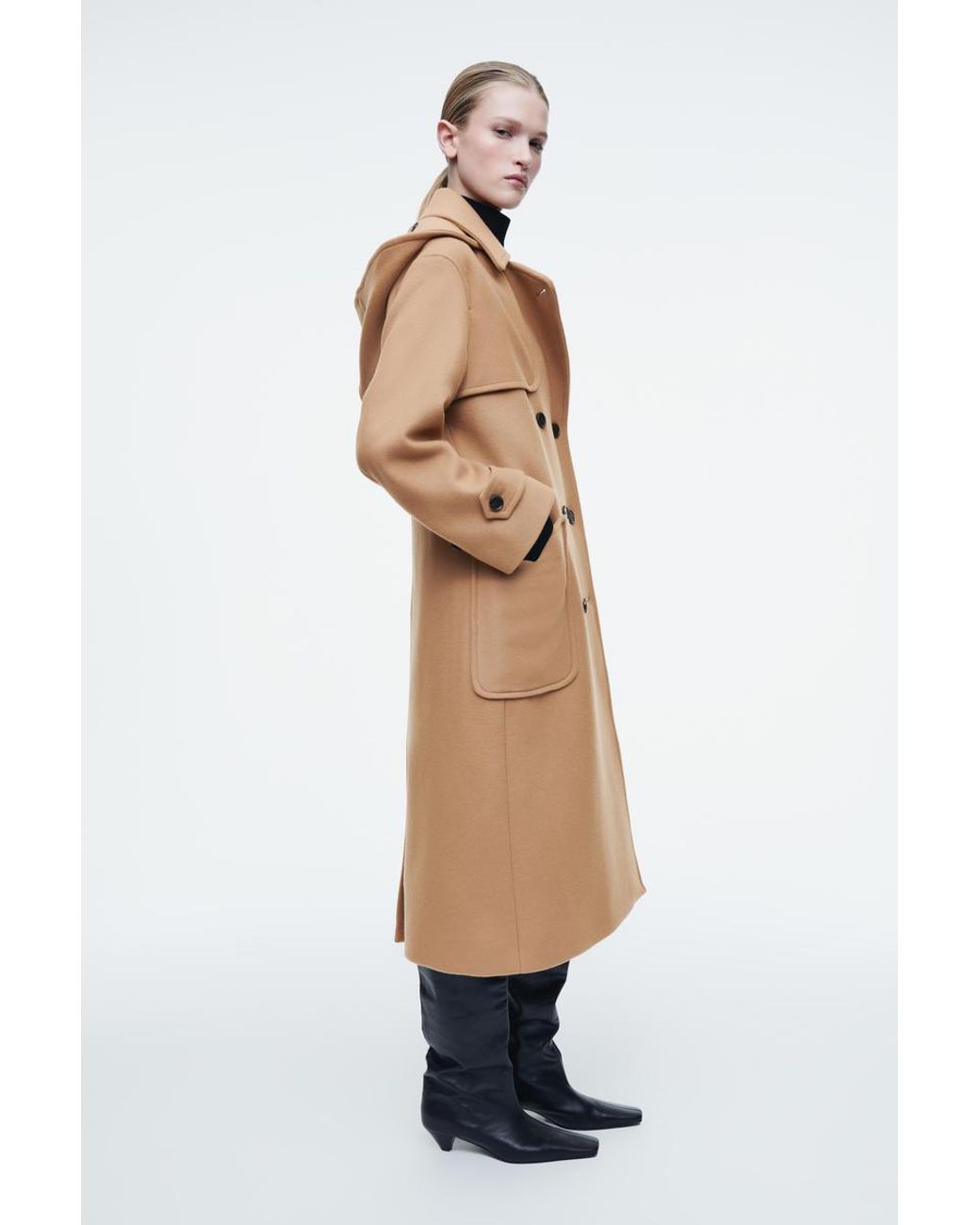 【COS コス】HOODED WOOL DUFFLE COAT ベージュ COS Hooded Wool Duffle Coat in Natural | Lyst