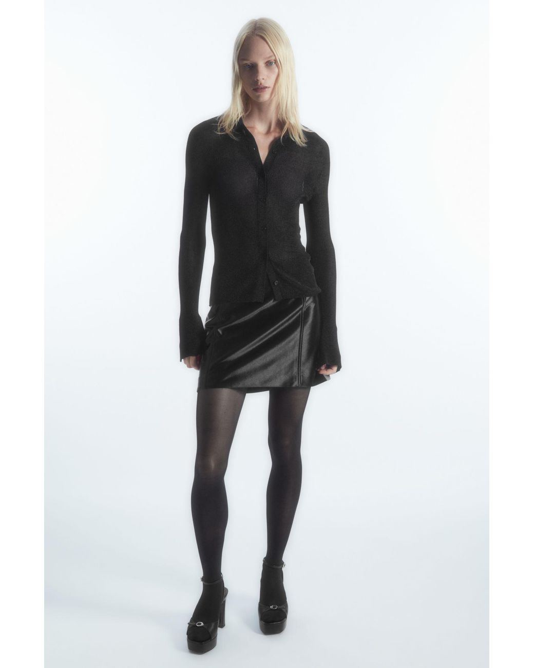 COS High-shine Satin Mini Skirt in Black | Lyst UK