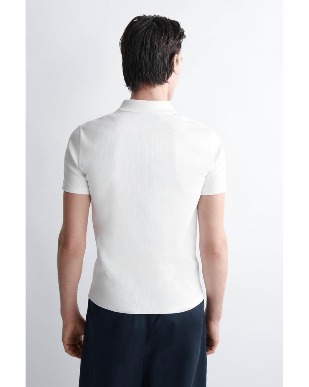 COS White Slim Ribbed Cotton Polo Shirt for men