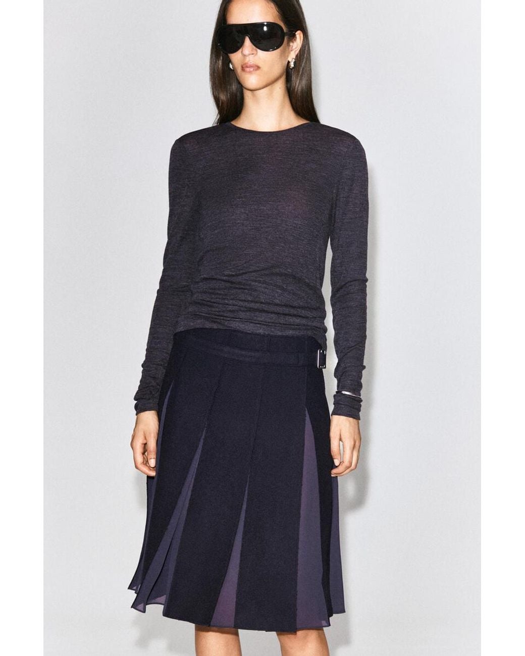 COS Blue Belted Pleated Wool-Blend Skirt
