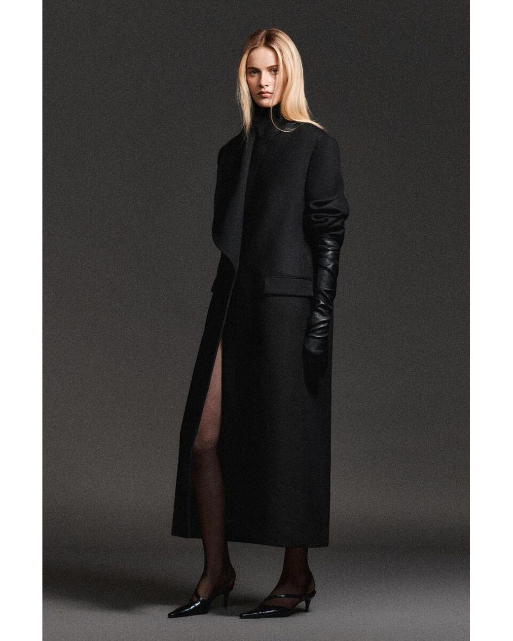 COS Black Tailored Draped Wool-Blend Long Coat
