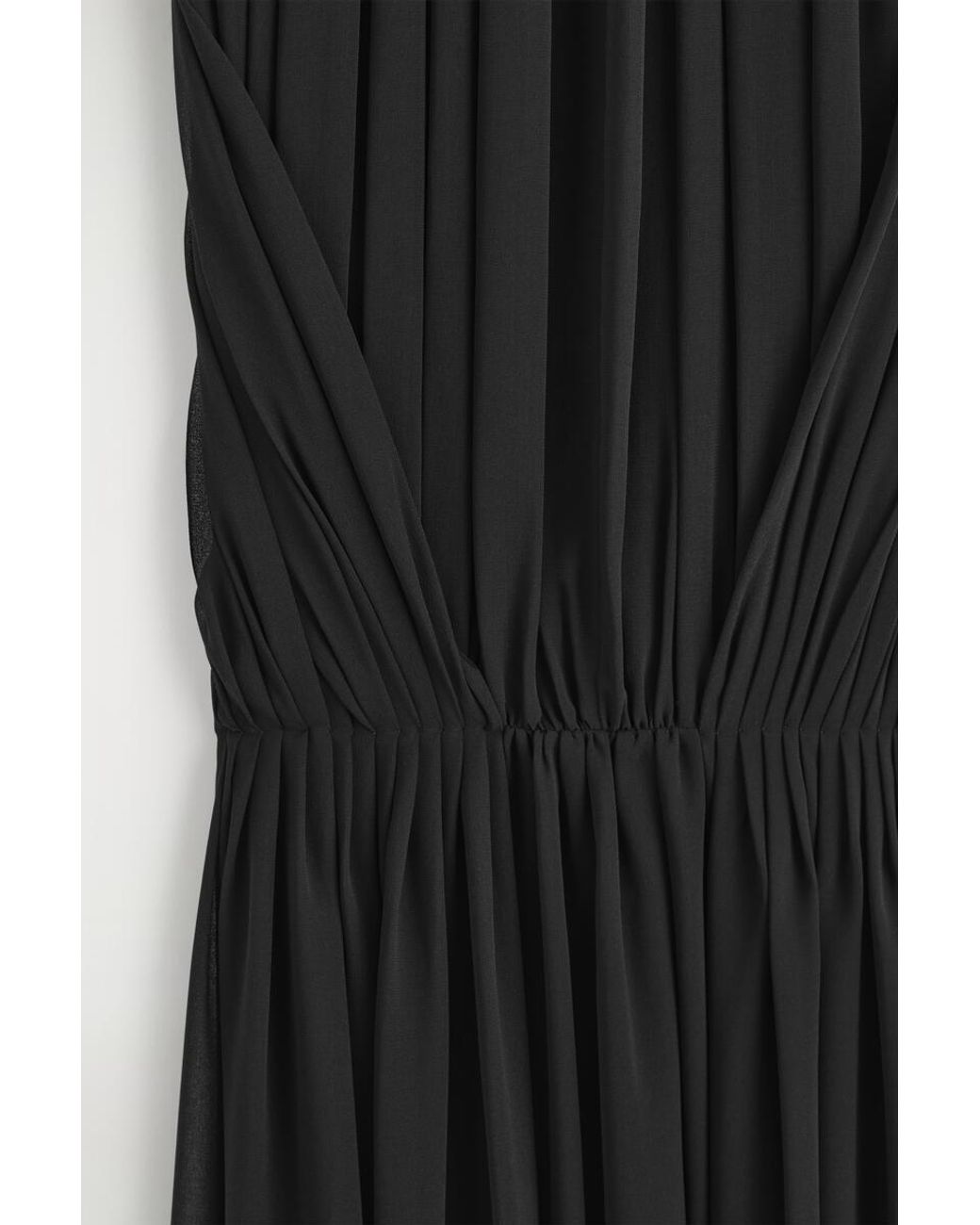 COS Black Draped Gathered Chiffon Maxi Dress