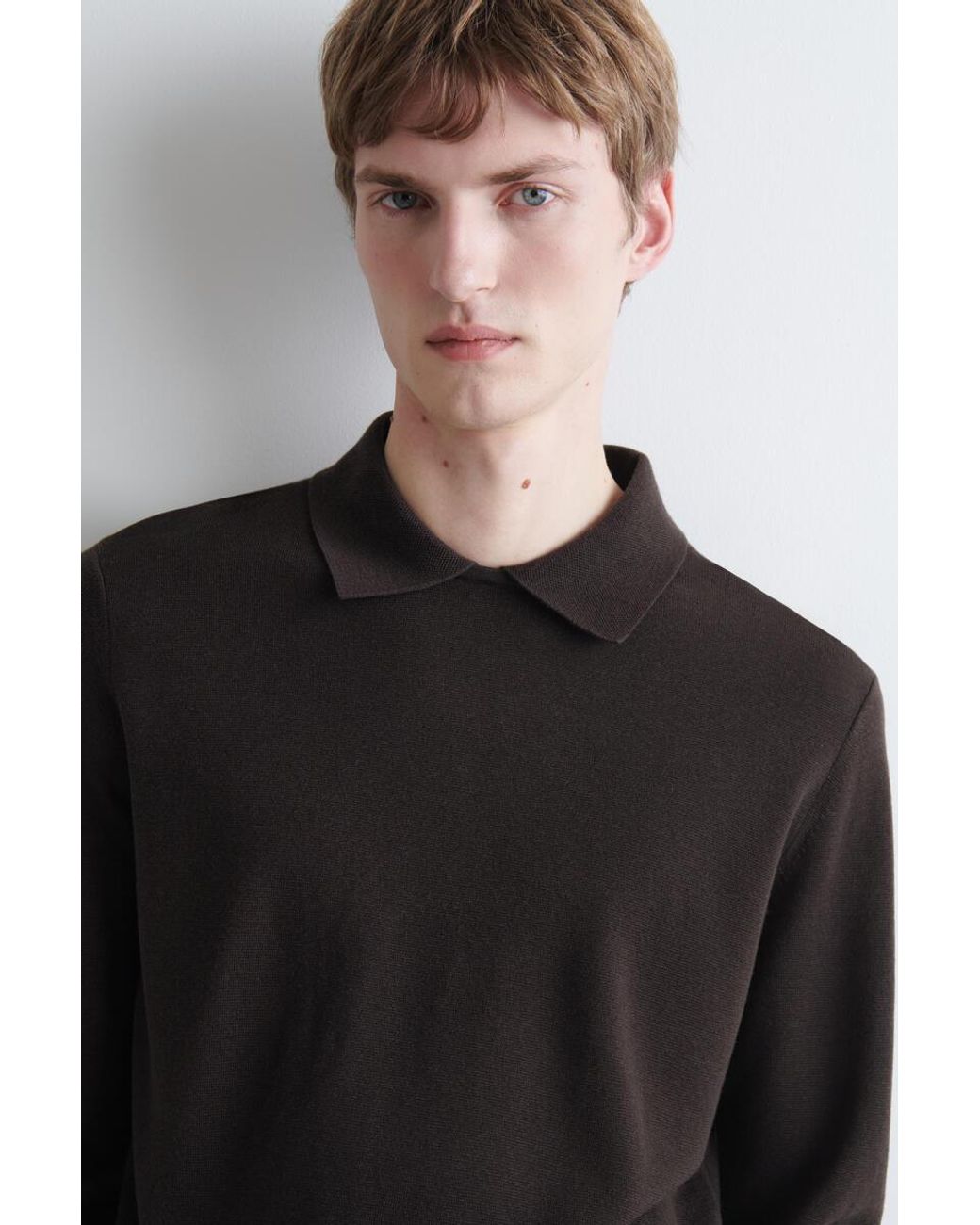COS Black Layered-Collar Polo Sweater for men