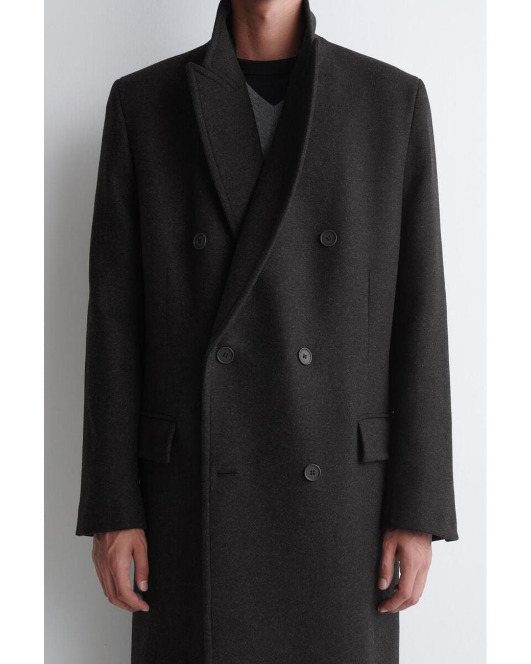 COS Black Double-Breasted Wool-Blend Long Coat for men