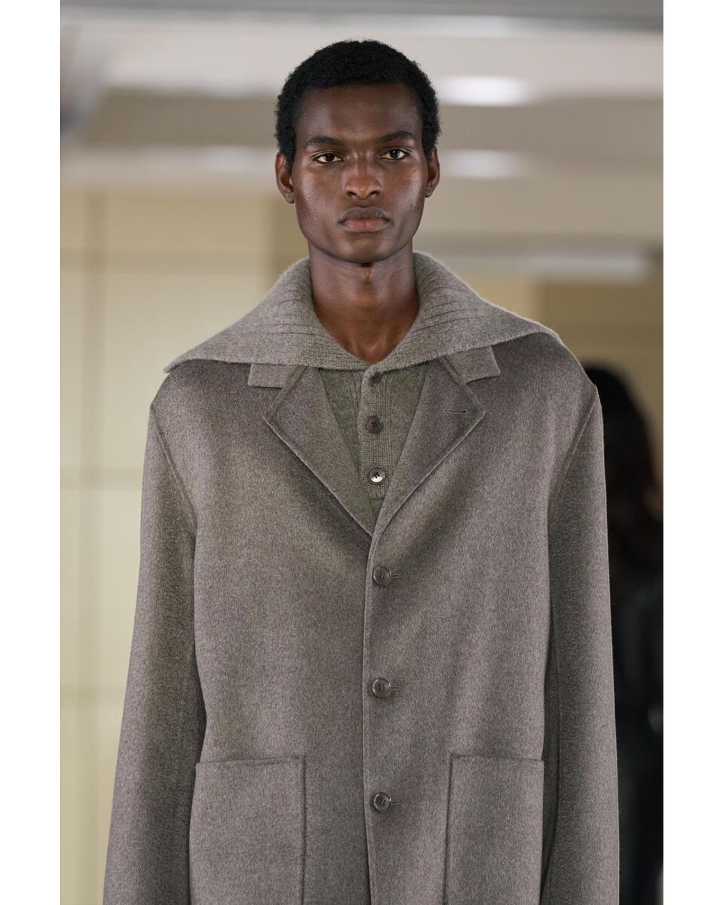 COS Brown Buttoned Pure Cashmere Funnel-Neck Jumper for men
