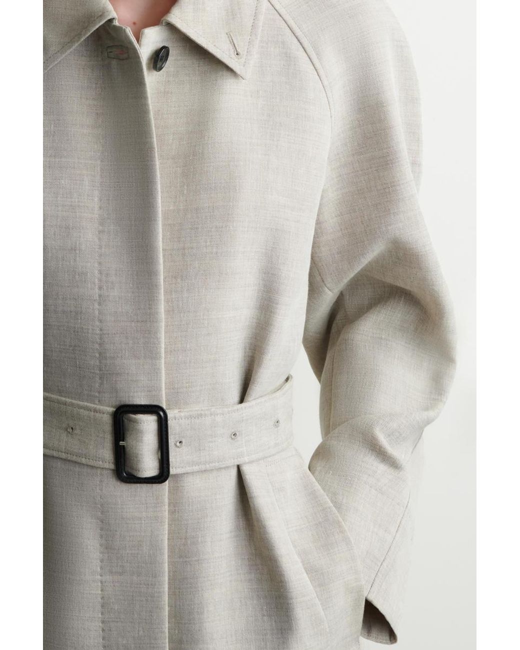 COS Gray Linen-Wool Long Trench Coat