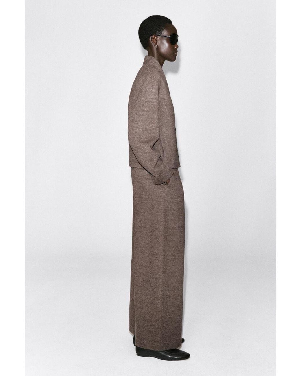 COS Brown Boiled Wool-Blend Barrel-Leg Pants