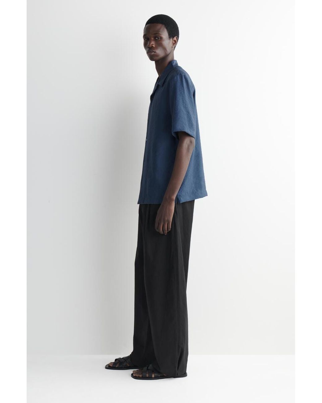 COS Camp-collar Linen Shirt In Blue for men