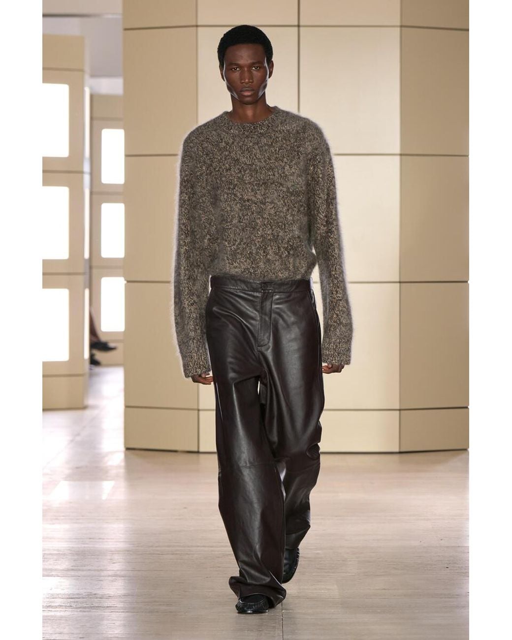 COS Gray Leather Relaxed-Fit Straight-Leg Pants for men