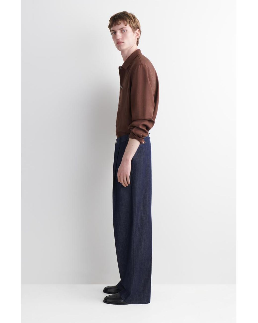 COS Blue Pleated Wide-Leg Denim Pants for men