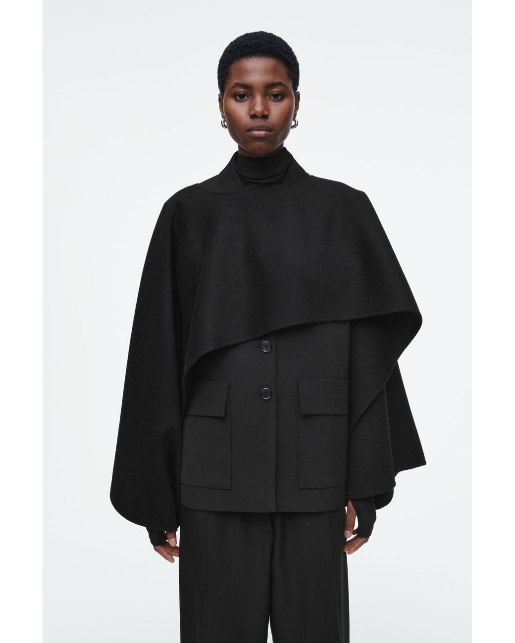 COS Double-Faced Wool Hybrid Cape in Black | Lyst
