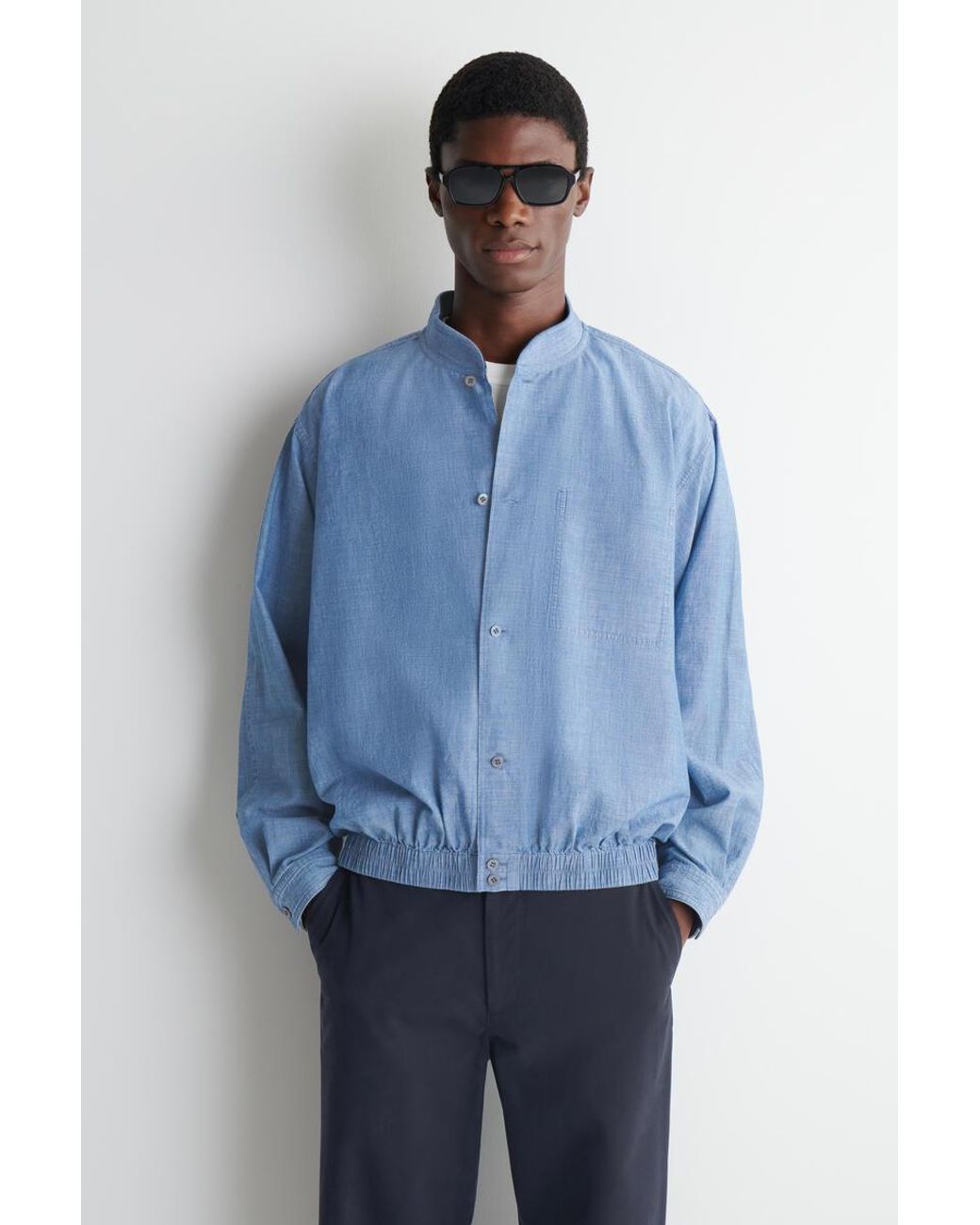 COS Blue Bomber-Style Denim Shirt for men