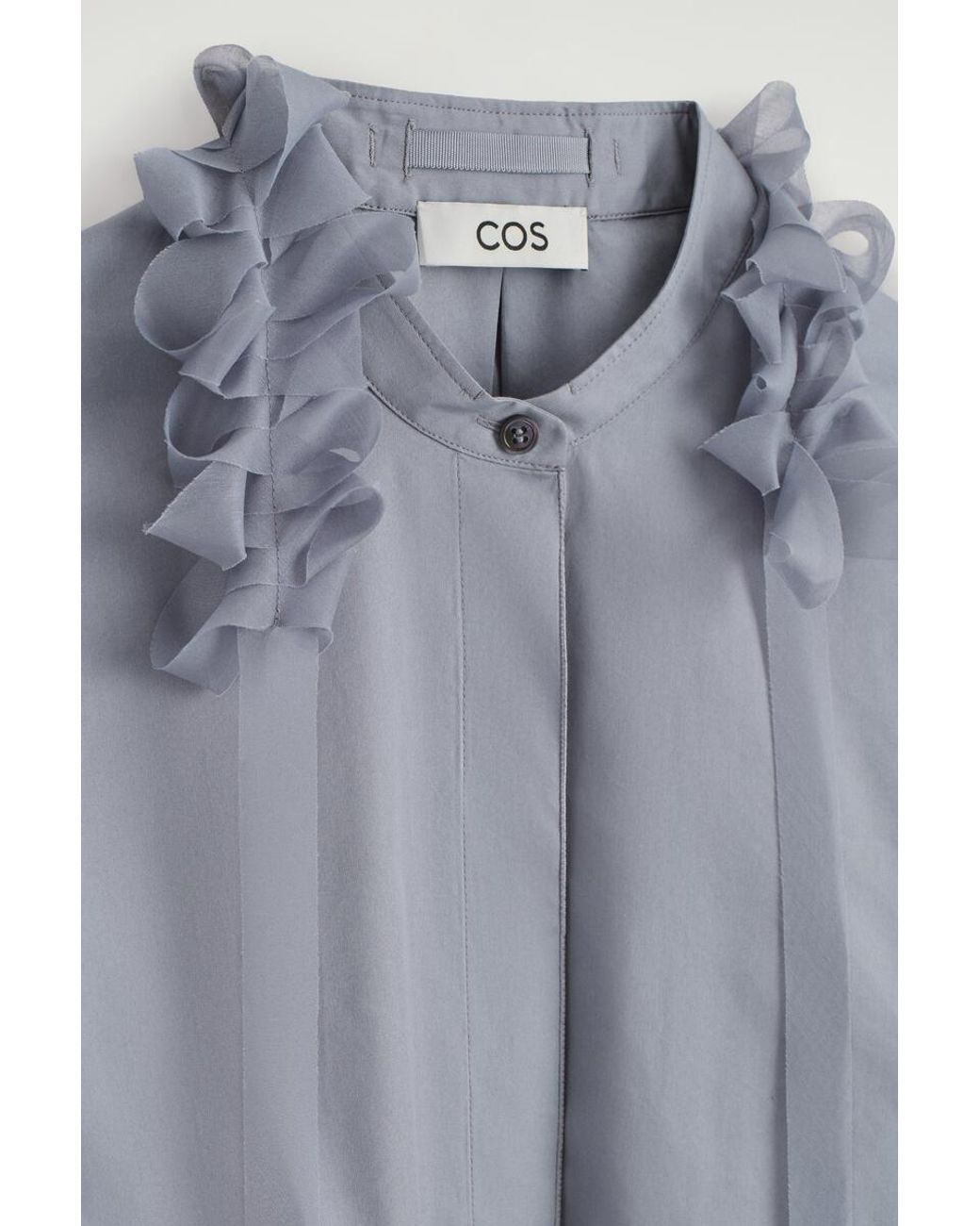 COS Gray Ruffled-Collar Cotton-Silk Shirt