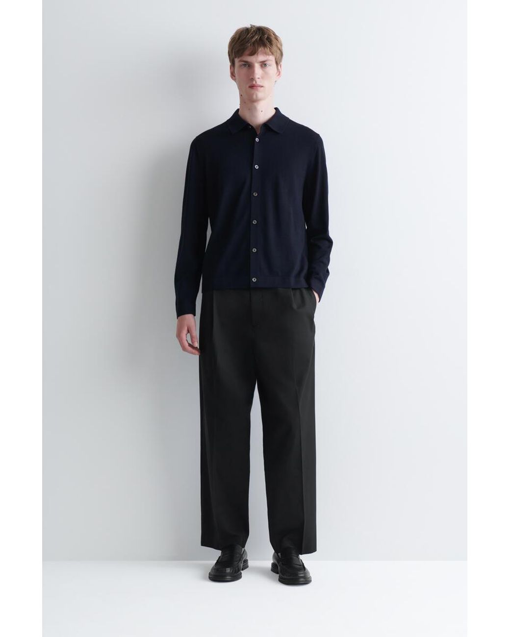 COS Blue Knitted Merino Wool Shirt for men