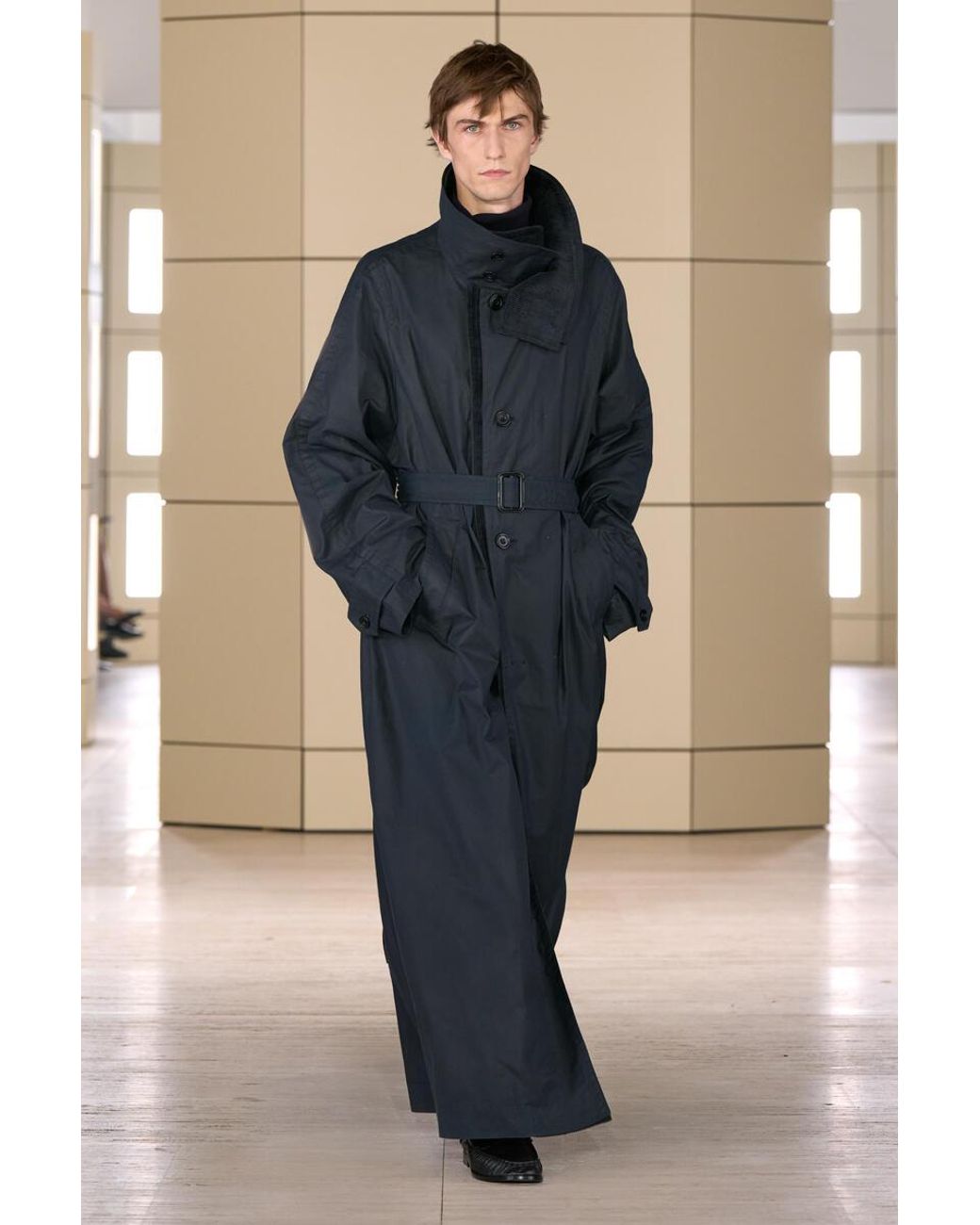 COS Blue Corduroy-Detail Waxed-Cotton Trench Coat for men