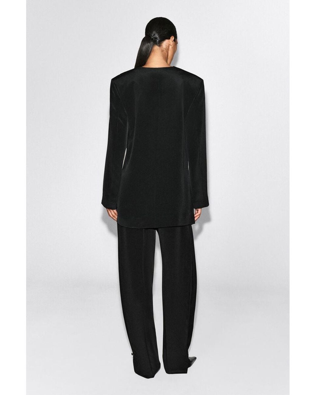 COS Black Button-Detail Silk-Crepe Blazer
