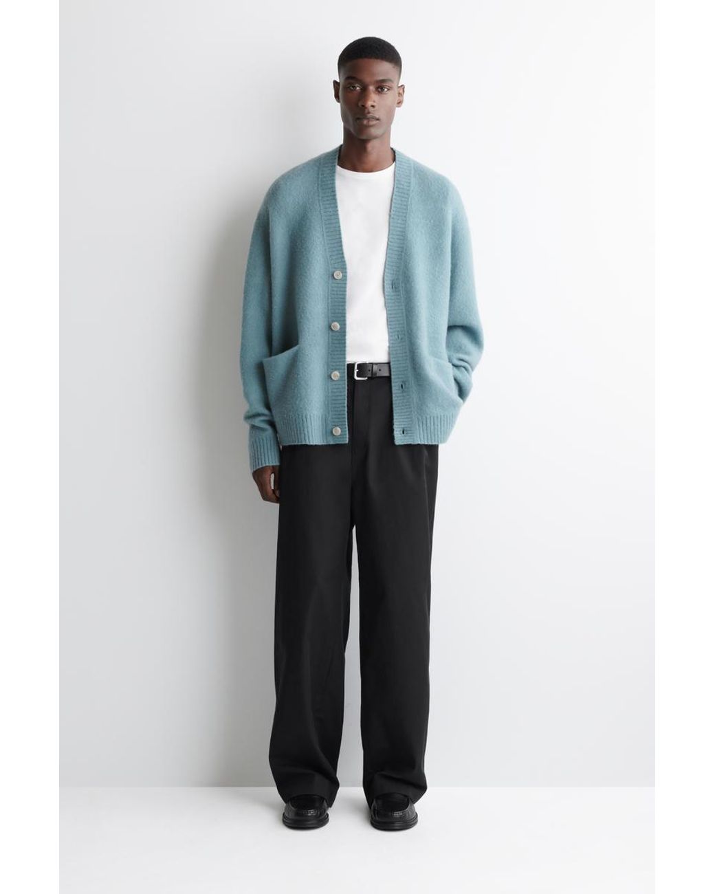 COS Brushed-Wool V-Neck Cardigan in Blue for Men | Lyst