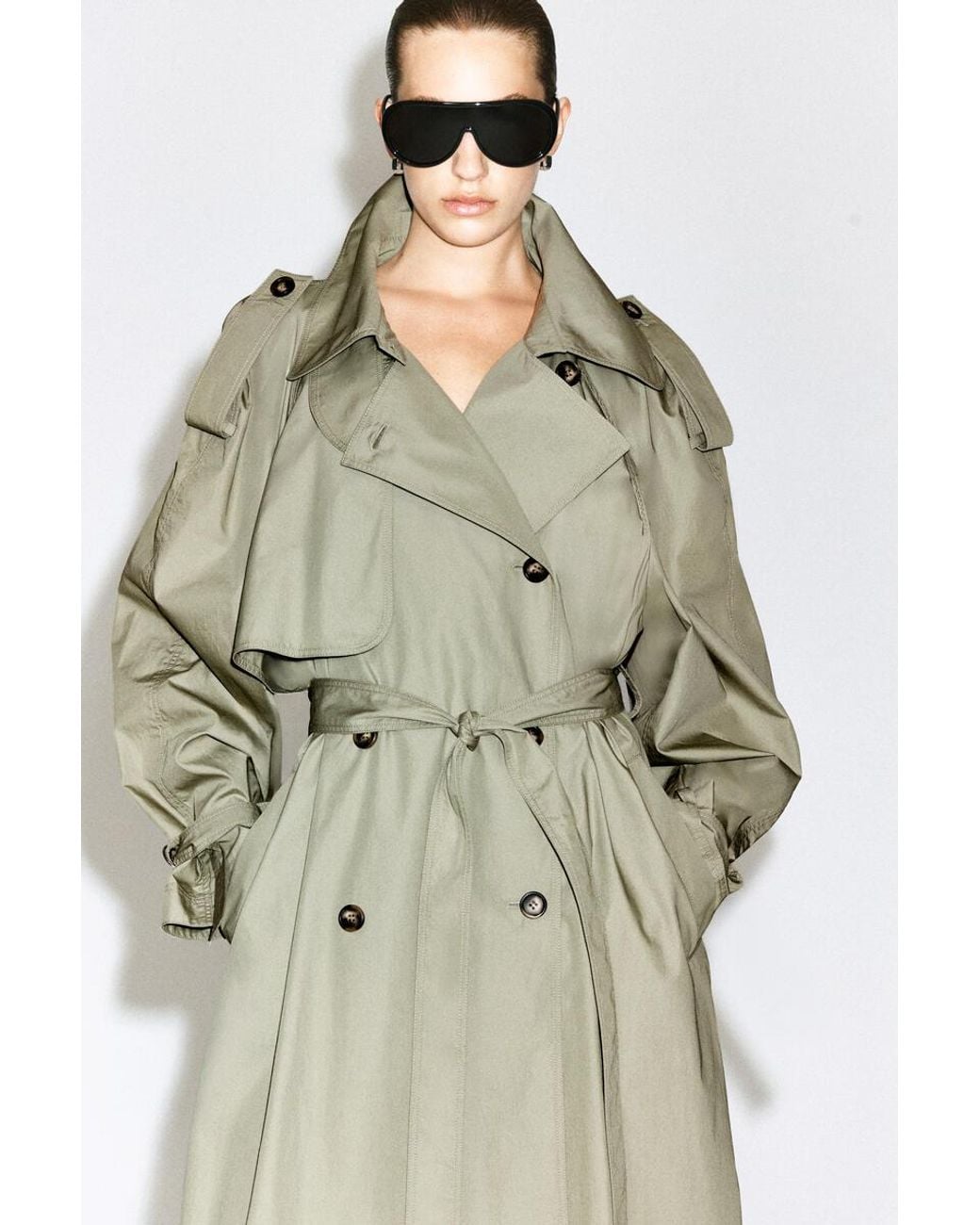 COS Green Mock-Neck Cotton Trench Coat