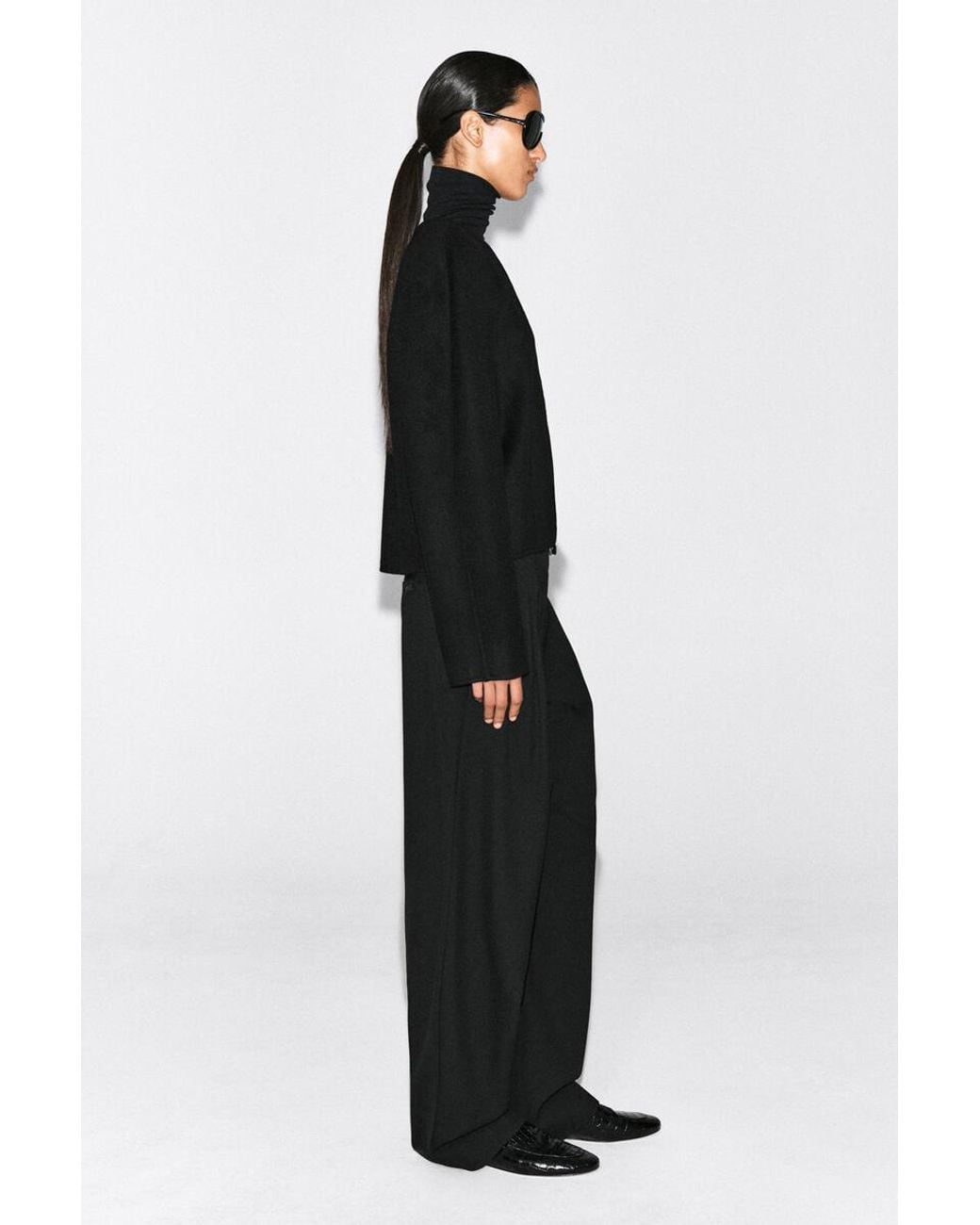COS Black Cropped Double-Faced Wool-Blend Blazer