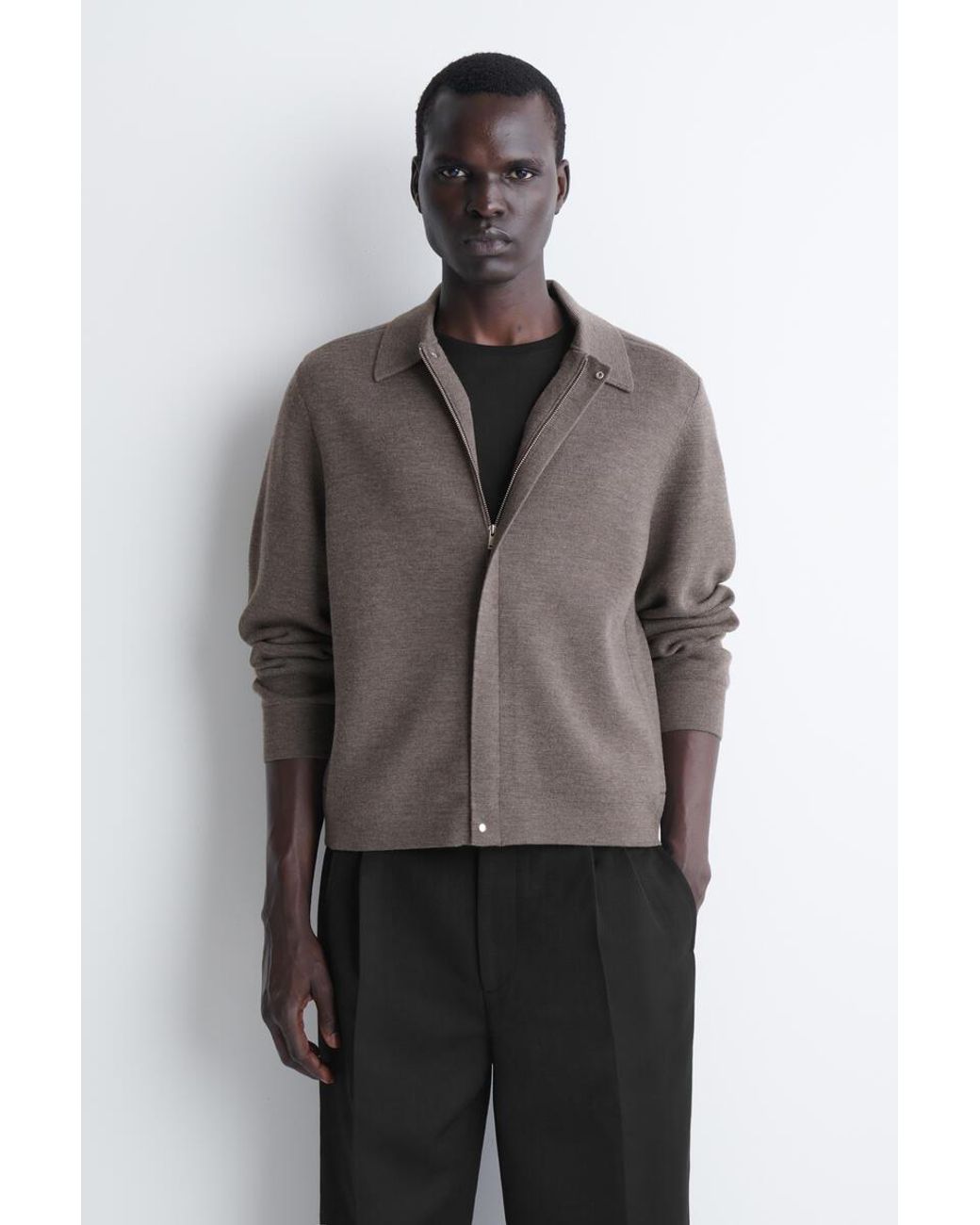 COS Brown Merino Wool Harrington Jacket for men