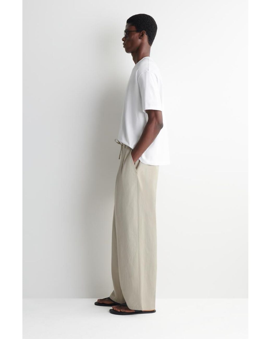 COS White Cotton Relaxed Wide-Leg Drawstring Pants for men