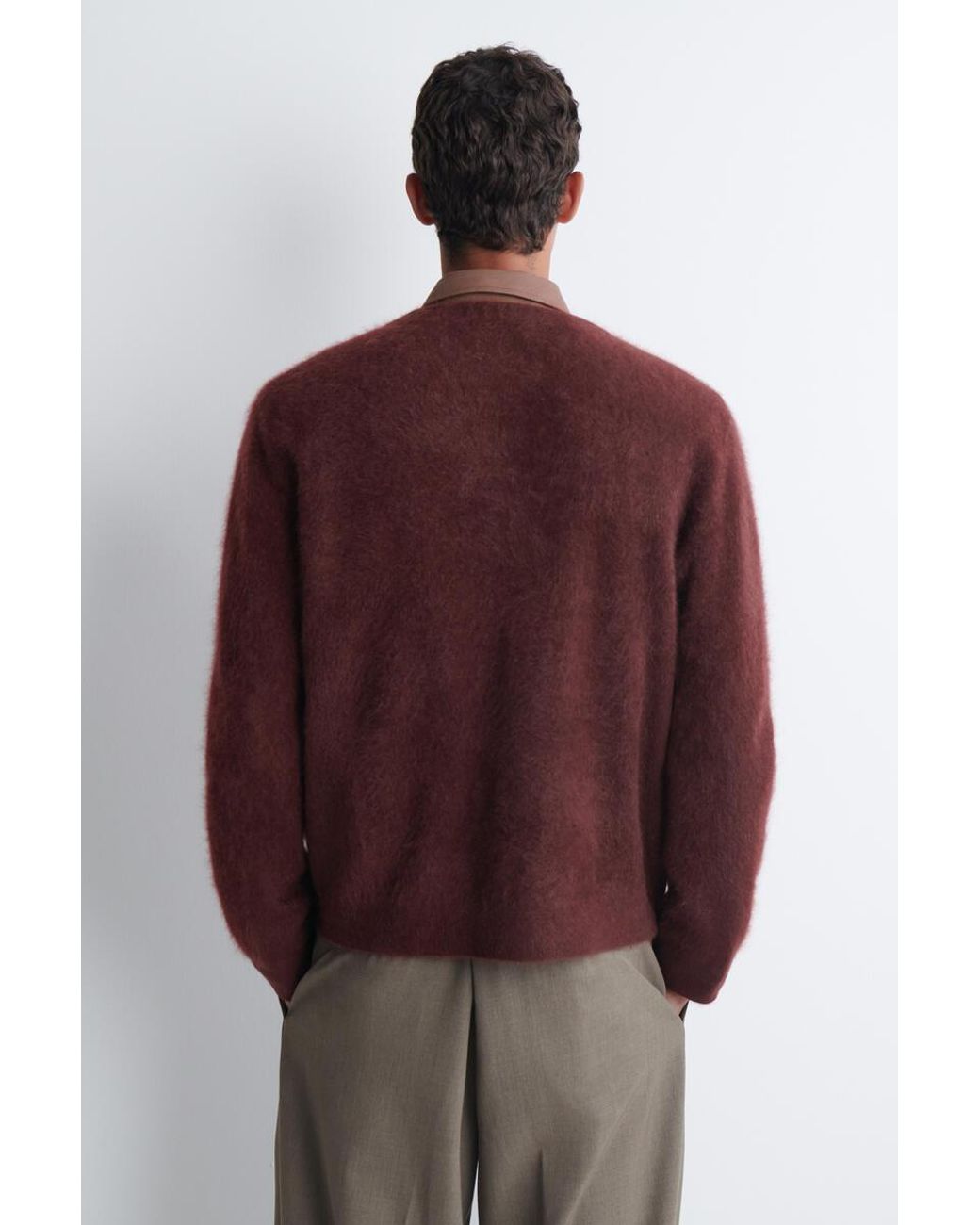 COS Red Brushed-Cashmere V-Neck Cardigan for men